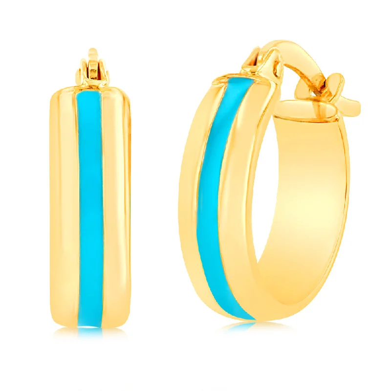 stud earrings for women -9ct Yellow Gold Silverfilled Blue Enamel On Hoop Earrings