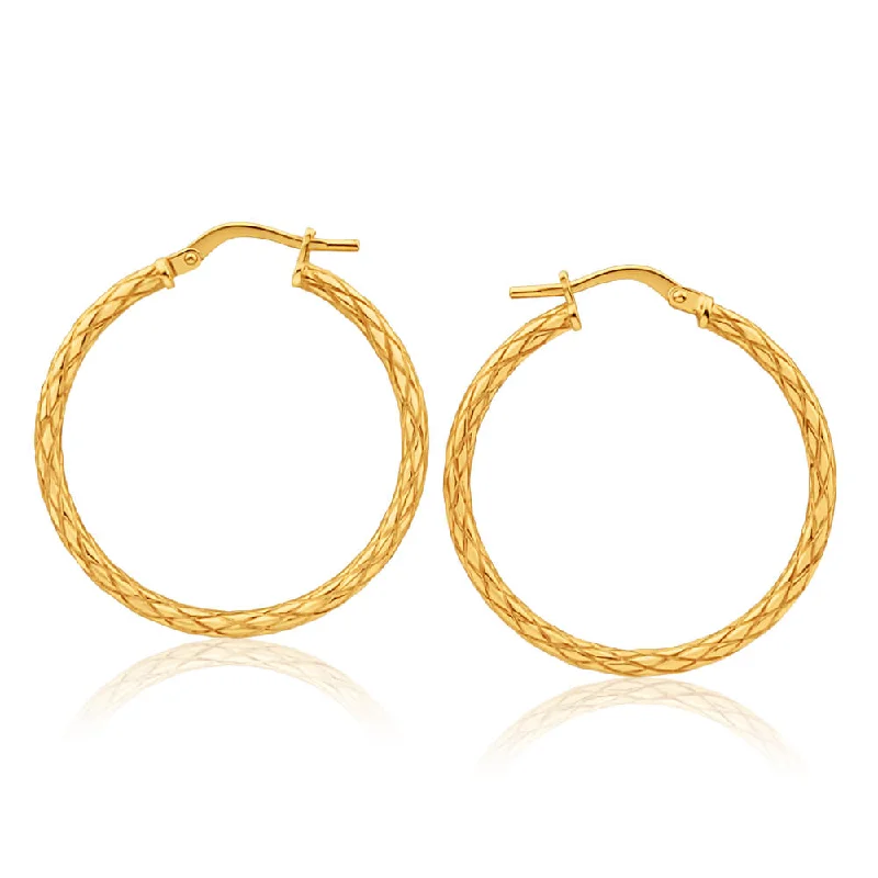 twisted earrings for women -9ct Yellow Gold Silver Filled Patterned 25mm Hoop Earrings