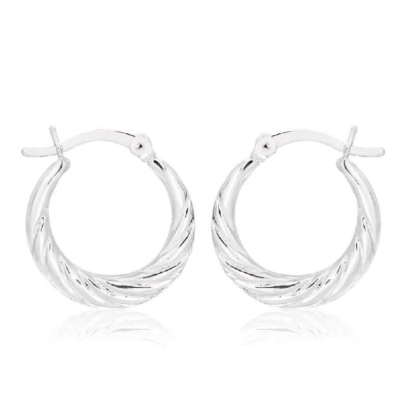 gold dangly earrings for women -Sterling Silver Creole Twist Ridge Hoop Earrings