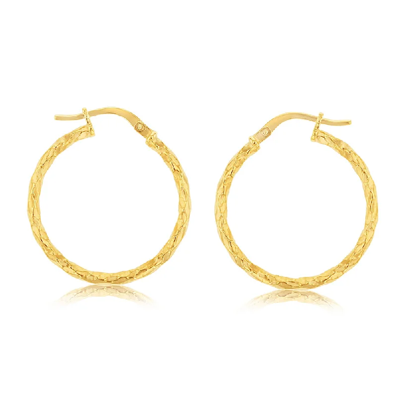 gold stud earrings for women -9ct Yellow Gold Silverfilled Fancy Twisted 20mm Earrings