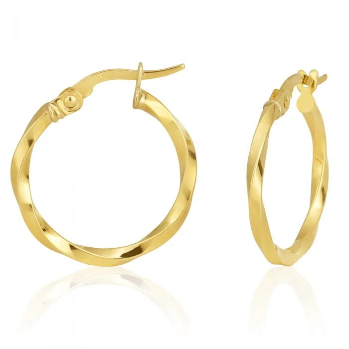 antique earrings for women -9ct Yellow Gold 15mm Twist Hoop Earrings