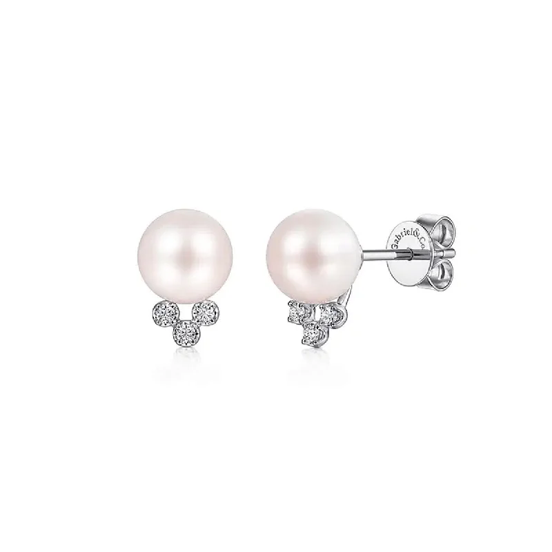 minimal earrings for women -Gabriel 14K White Gold Diamond and Pearl Stud Earring