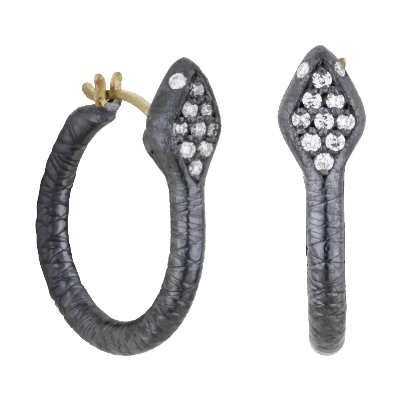 fashion crystal earrings for women -Lika Behar Oxidized Silver Snake Hoop Earrings with Diamonds