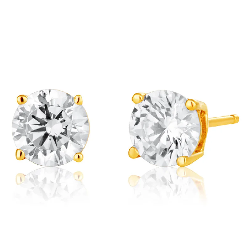 diamond stud earrings for women -9ct Yellow Gold Cubic Zirconia Brilliant Cut 5mm Stud Earrings