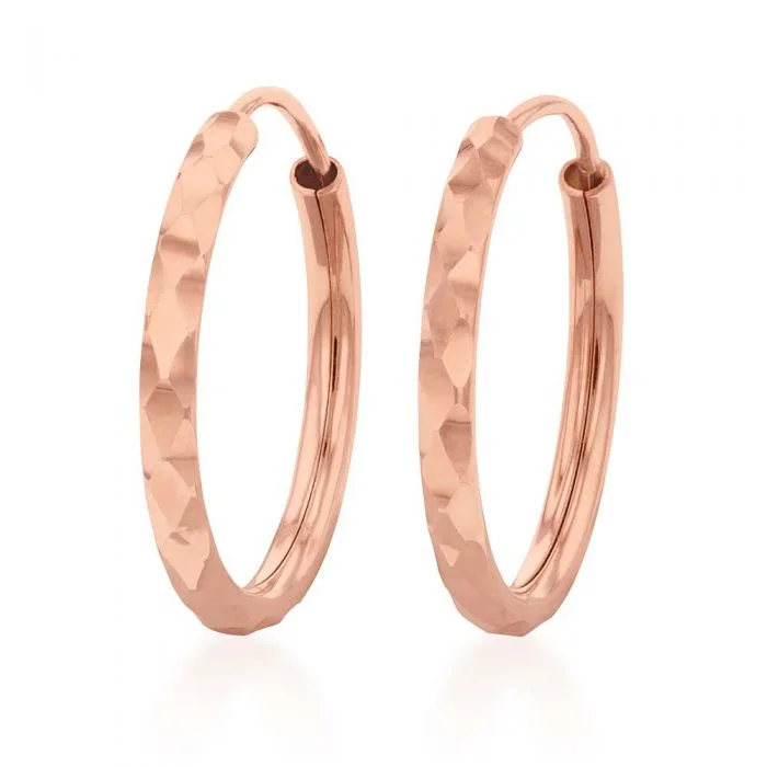 rose gold earrings for women -9ct Silverfilled Rose Gold 15mm Diamond Cut Sleeper Earrings