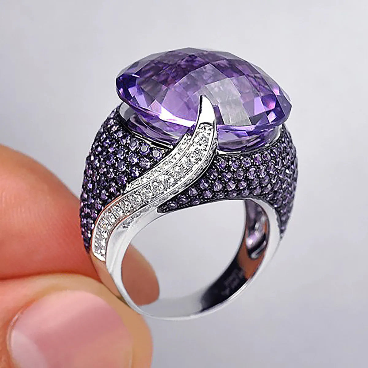 silver plated rings for women -New Classic Versatile Purple Zircon Ladies Copper Ring Jewelry Wholesale