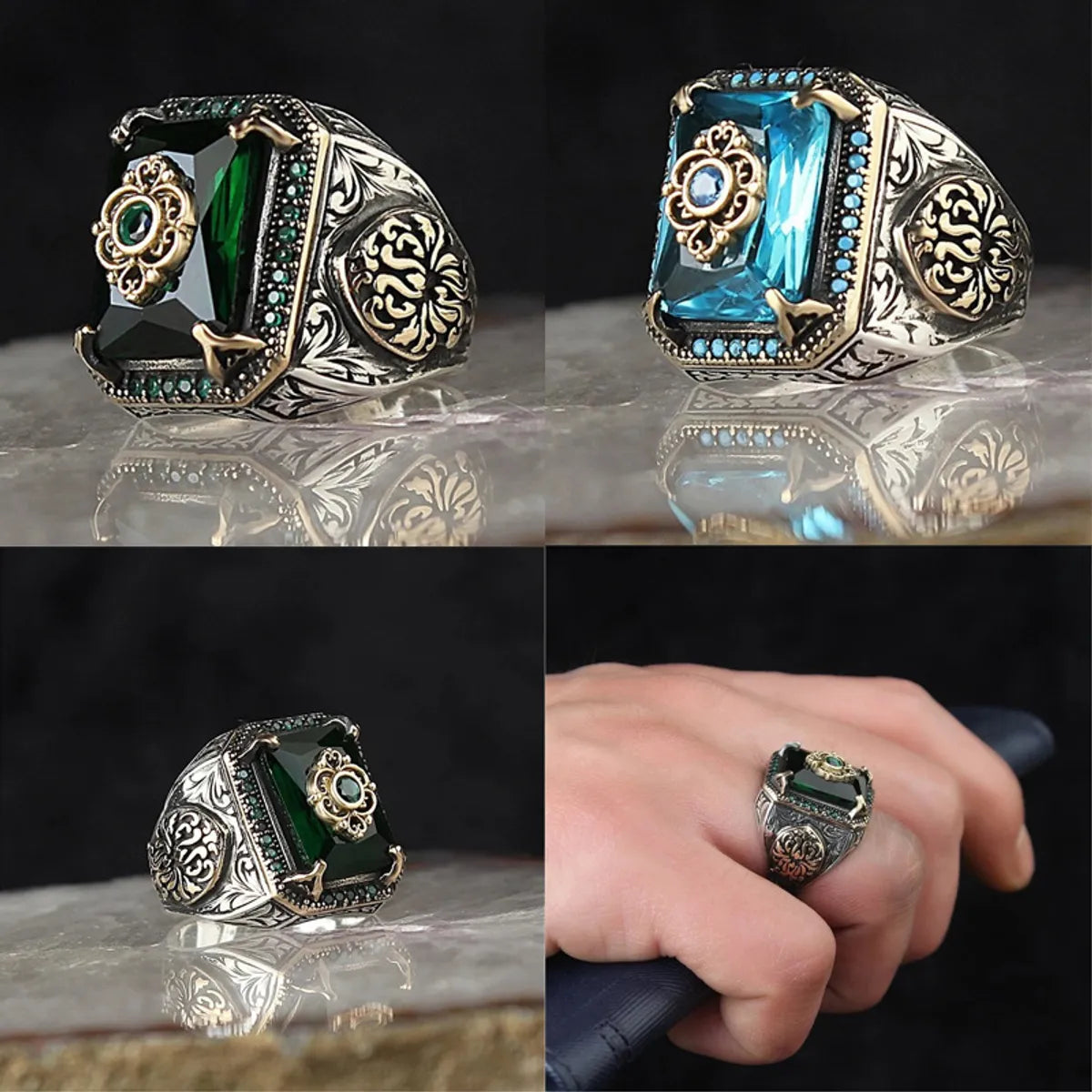 handcrafted rings for women -Retro Geometric Alloy Plating Artificial Crystal Men'S Rings