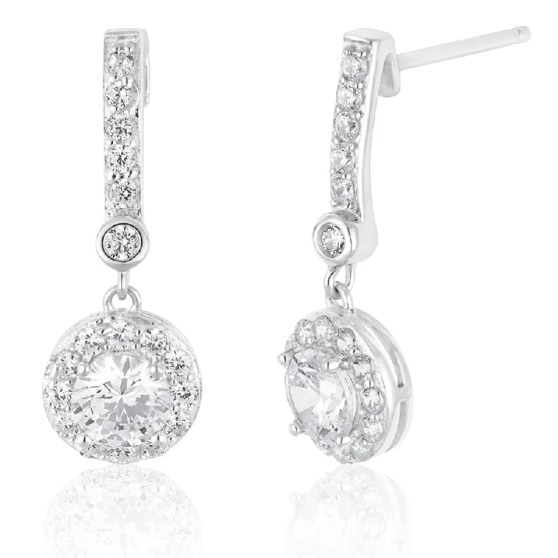 trendy earrings for women -Streling Silver Cubic Zirconia Drop Earrings