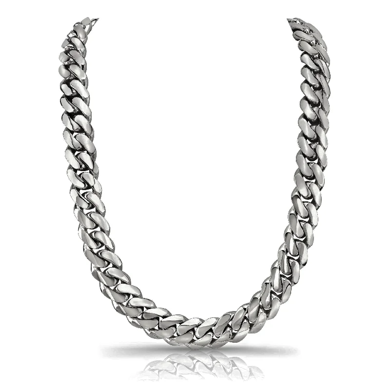 adjustable chain necklaces for women -Solid Miami Cuban White Gold Chain (14K)