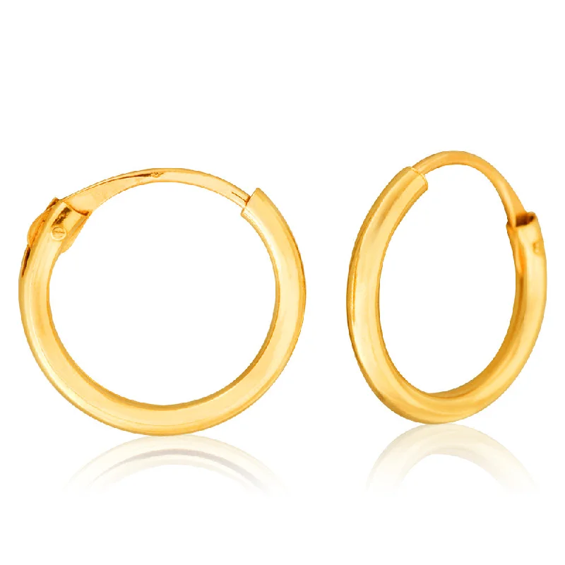 pearl earrings for women -9ct Yellow Gold 1.2x9mm Hinged Hoop Earrings