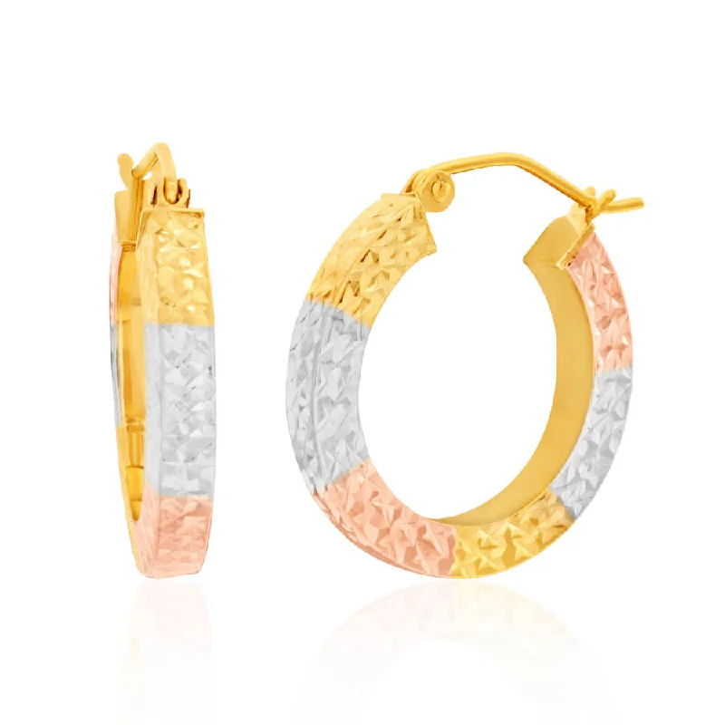 simple earrings for women -9ct Mutlitone Gold Silver Filled Square Hoops Earrings