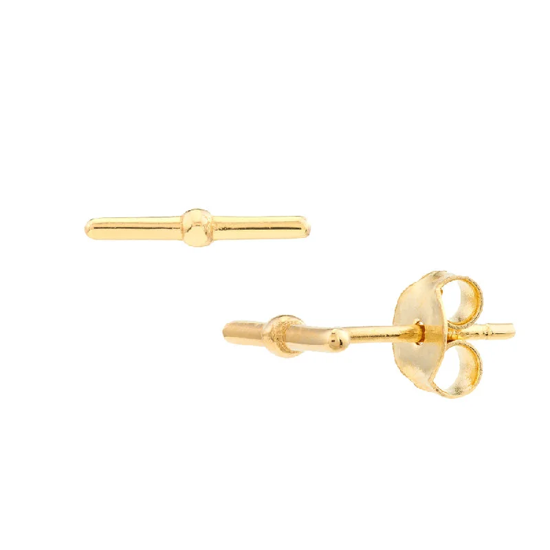 statement earrings for women -14K Yellow Gold Bar Stud with a Rondelle Earrings