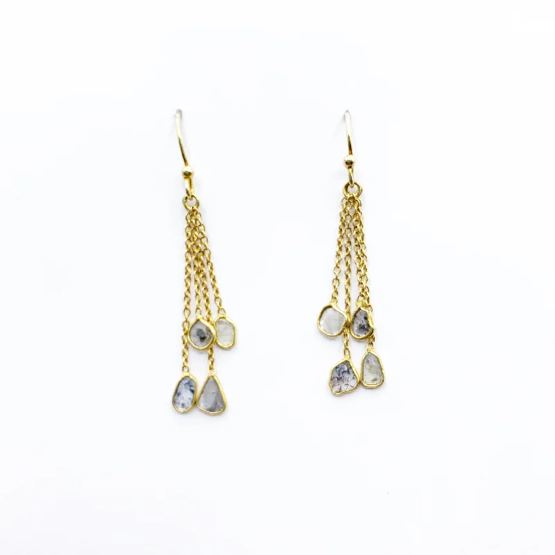 diamond drop earrings for women -Gold and diamond slice drop earrings