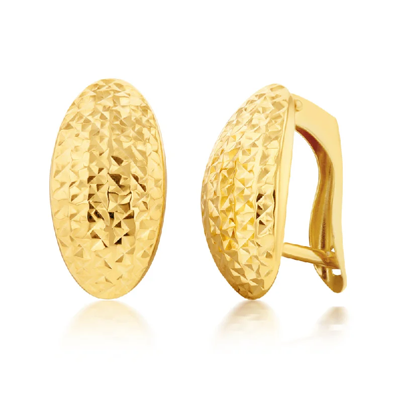 sapphire earrings for women -9ct Yellow Gold Silverfilled Patterned broad front Hoop Earrings