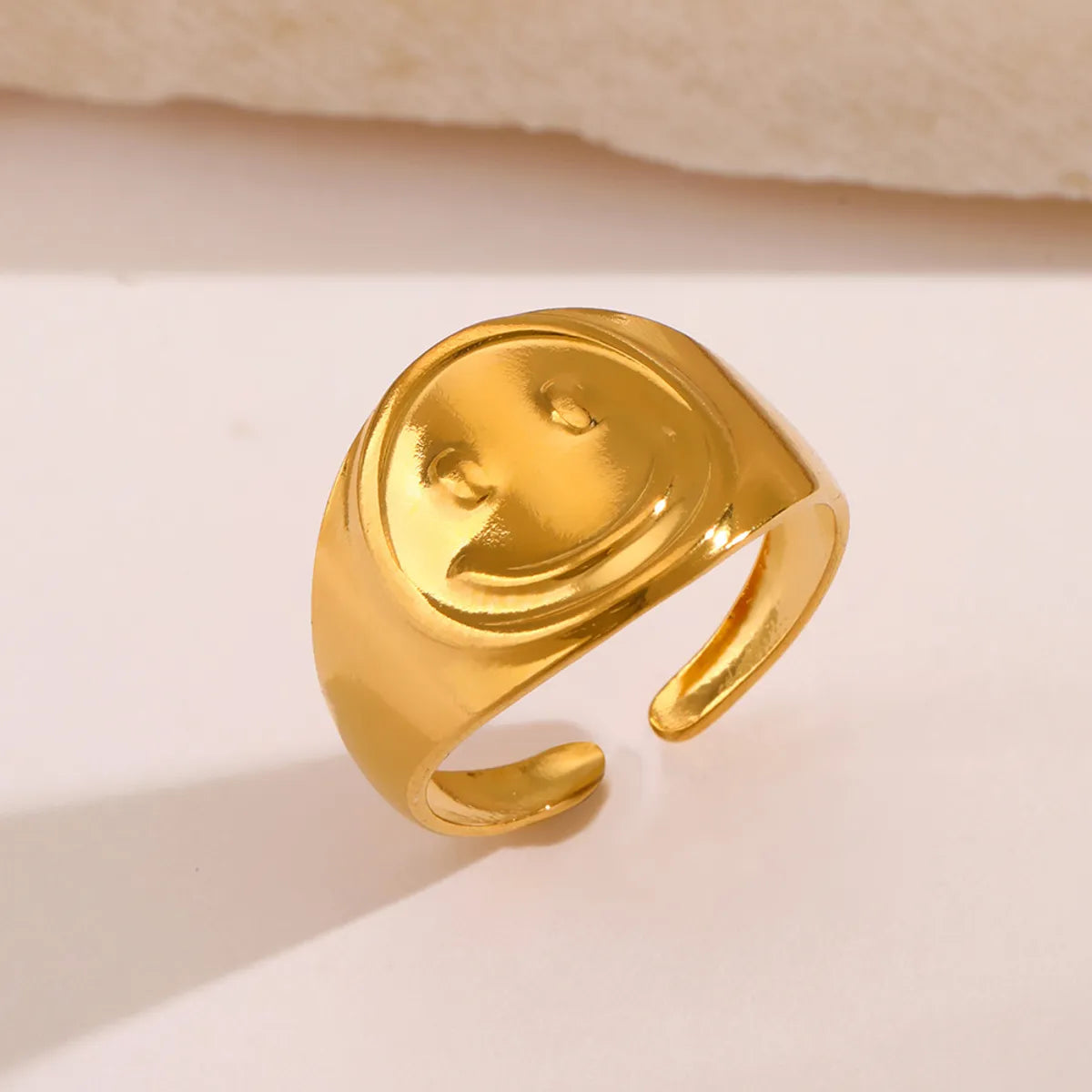 statement rings for women -304 Stainless Steel 18K Gold Plated Classic Style Plating Smile Face Open Ring