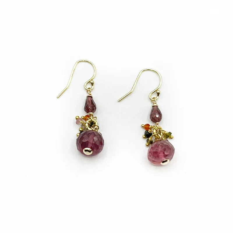 silver stud earrings for women -Rosey Pink Tourmaline Balls Dripping in Gems Earrings