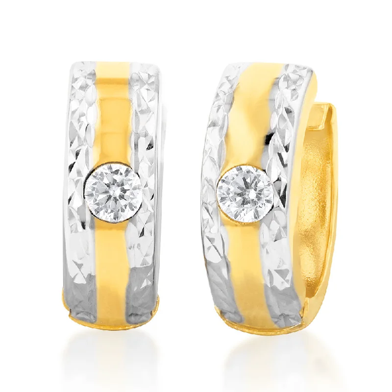 gold hoop earrings for women -9ct Yellow And White Gold Silverfilled Cubic Zirconia 10mm Hoop Earrings