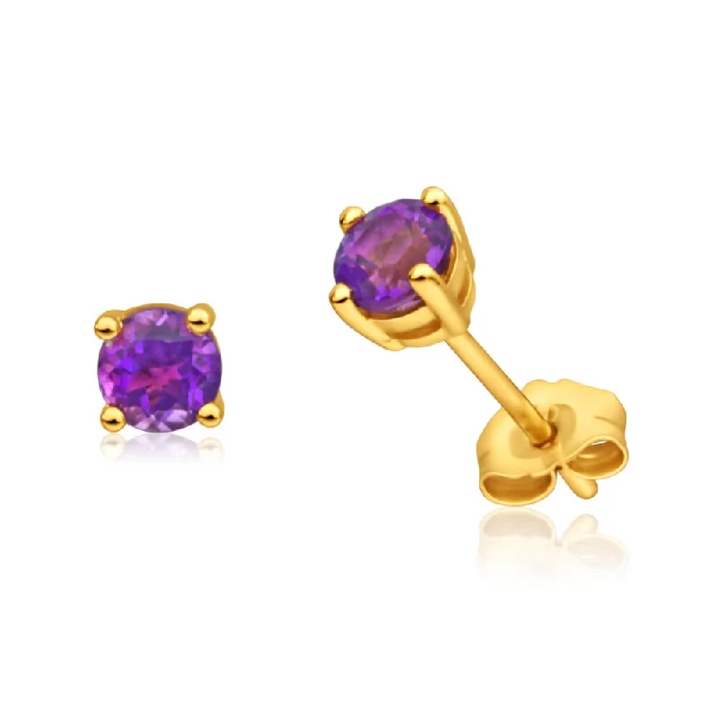 personalized earrings for women -9ct Alluring Yellow Gold Amethyst Stud Earrings