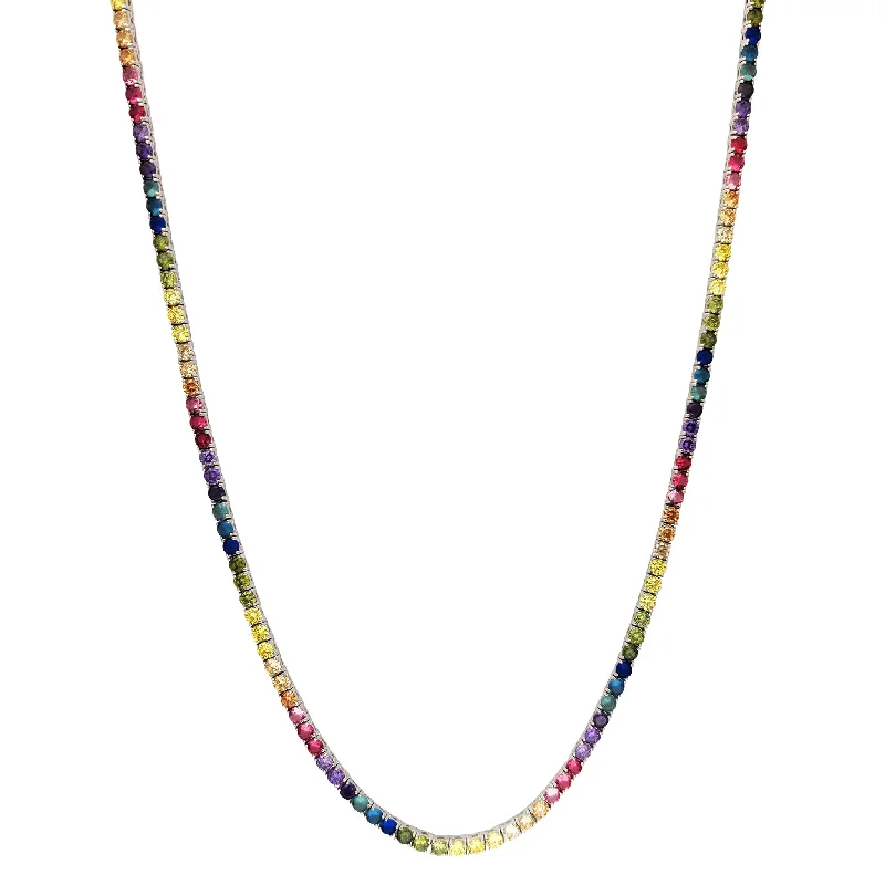 cross necklaces for women -Rainbow Stone Tennis Chain (Silver)