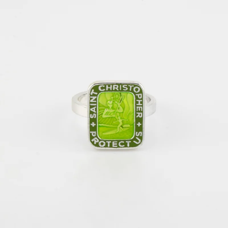 cocktail fashion rings for women -St. Christopher Rectangle Ring - Green / Green