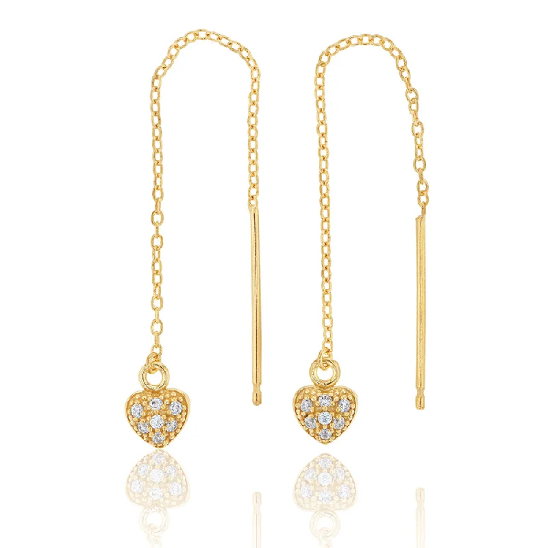 chandelier earrings for women -9ct Yellow Gold Silver filled Cubic Zirconia Heart Thread Earrings