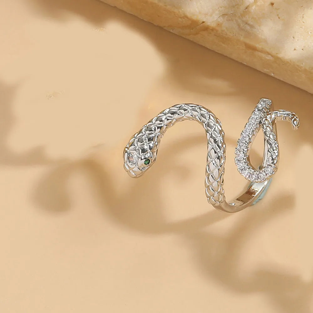 Green Zirconium Snake Ring (Silver)