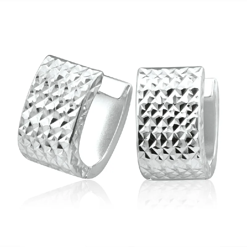 personalized earrings for women -9ct White Gold Diamond Cut Hoop Huggie Earrings