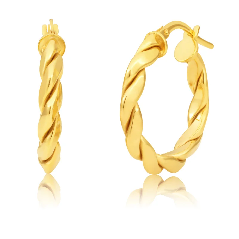 oversized earrings for women -Silverfilled 9ct Yellow Gold Fancy Twist 15mm Hoop Earrings