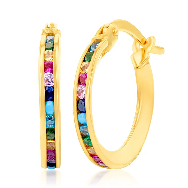 oval earrings for women -9ct Yellow Gold Multicolour Double Side 10mm Hoop Earrings