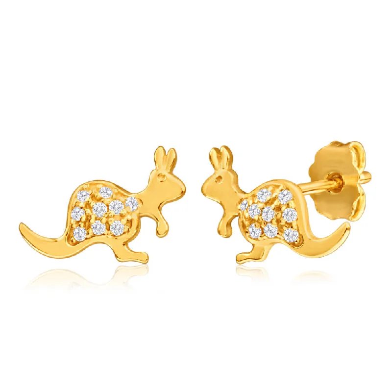 boho chic earrings for women -9ct Yellow Gold Silver Filled Cubic Zirconia Kangaroo Shape Stud Earrings