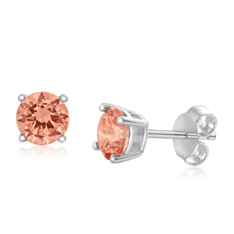 fashion-forward earrings for women -Sterling Silver Zirconia Round 6.55mm Champagne Stud Earrings