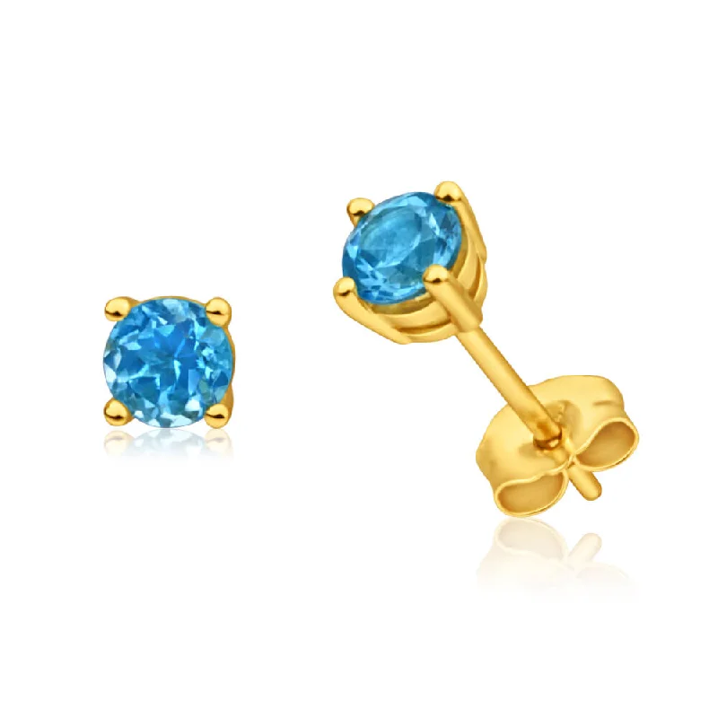 twisted earrings for women -9ct Yellow Gold Blue Topaz Stud Earrings