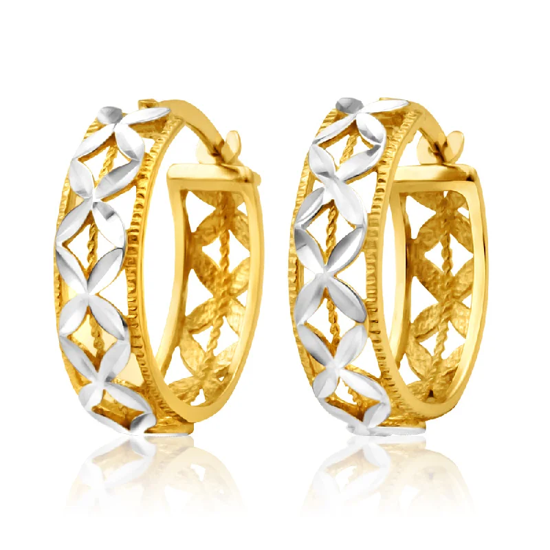 gemstone earrings for women -9ct Yellow Gold & White Snowflake Features Hoop Earrings