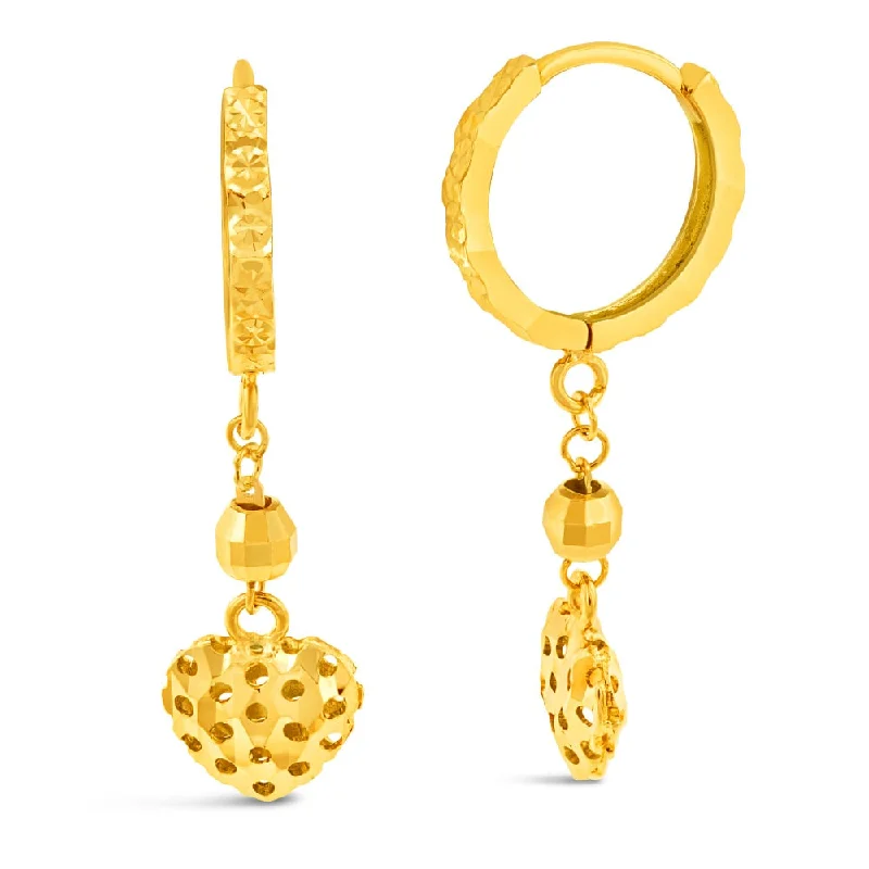 diamond stud earrings for women -9ct Yellow Gold Heart Charm On Hoop Earrings