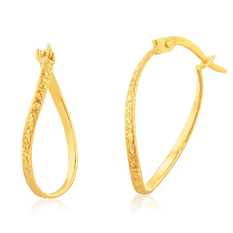 diamond hoop earrings for women -9ct Yellow Gold Double Side Diamond Cut Twisted Hoop Earrings