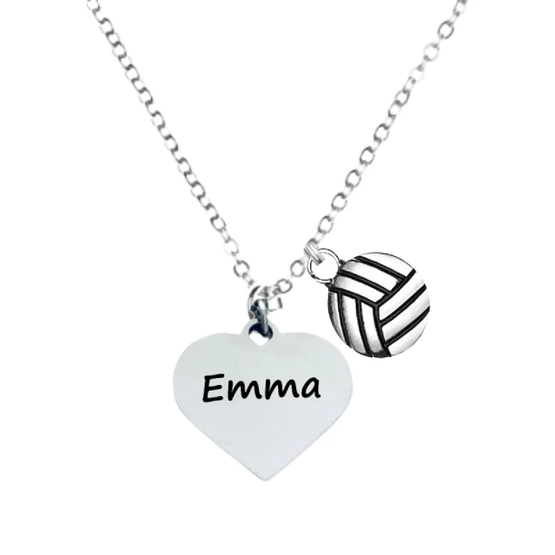 statement necklaces for women -Personalized Engraved Volleyball Heart Necklace