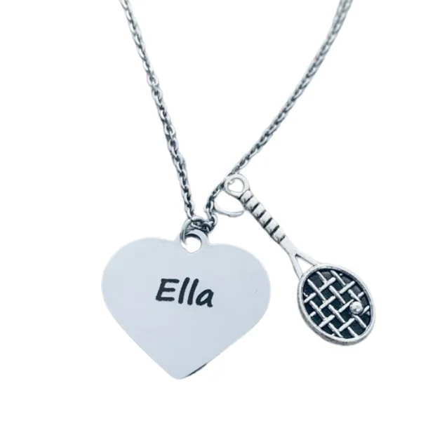 engraved bar necklaces for women -Personalized Engraved Tennis Charm Necklace