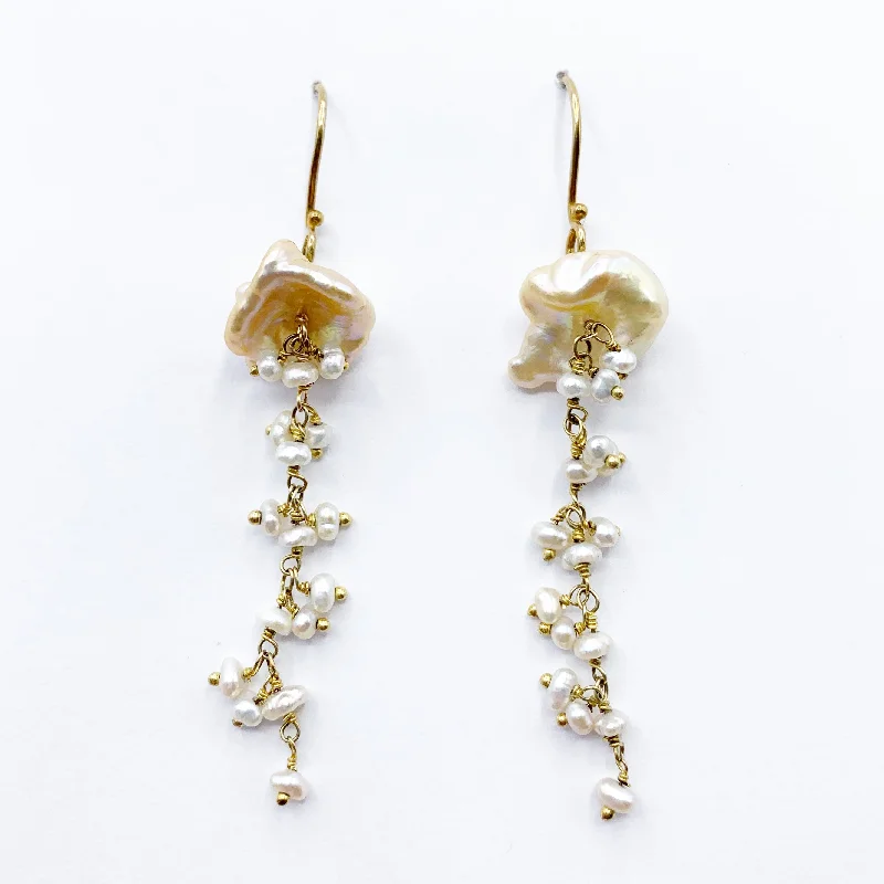 vintage earrings for women -Yellow Gold Filled Natural Pearl Drop Earrings