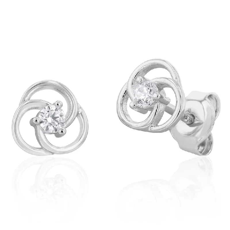 silver-plated earrings for women -Rhodium Plated Cubic Zirconia Flower 7mm Stud Earrings