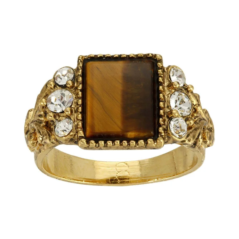 adjustable gemstone rings for women -1928 Jewelry Tigers Eye Gemstone Crystal Accent Ring