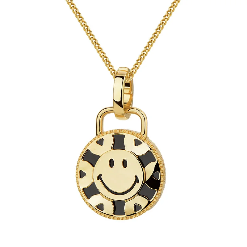 trendy necklaces for women -KKLUExSMILEY® Smiley Black Agate Flip Necklace