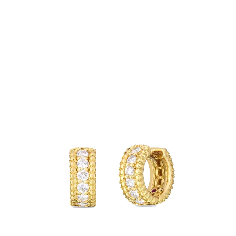 geometric gold earrings for women -Roberto Coin 18K Yellow Gold Siena Diamond Huggy Hoop Earrings