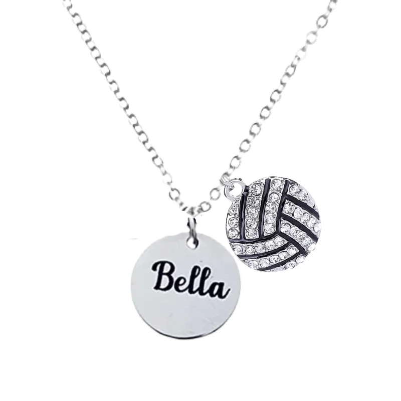 gold plated necklaces for women -Engraved Volleyball Charm Necklace