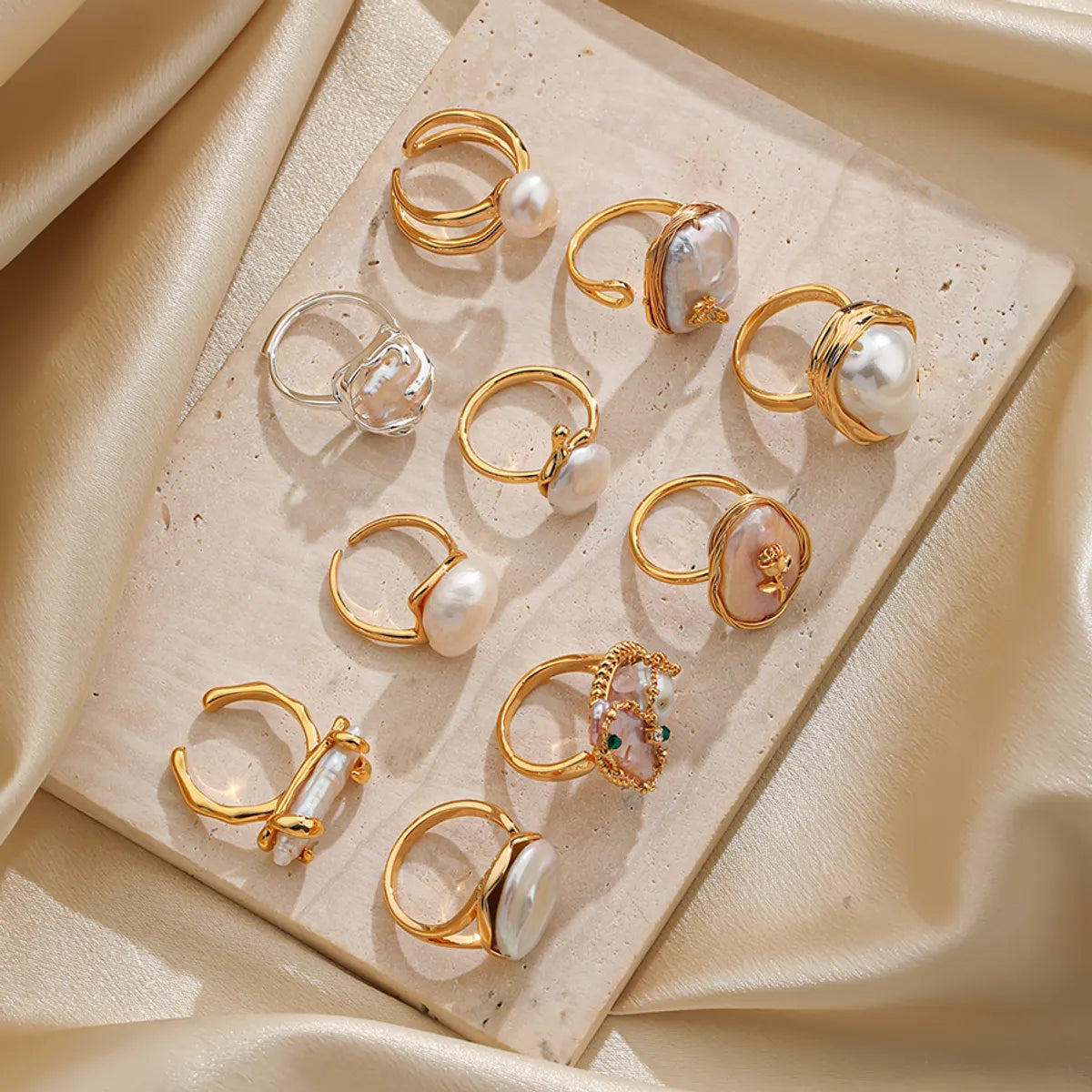 halo rings for women -Elegant Original Design Korean Style Round Copper Inlay Freshwater Pearl 18k Gold Plated Open Rings