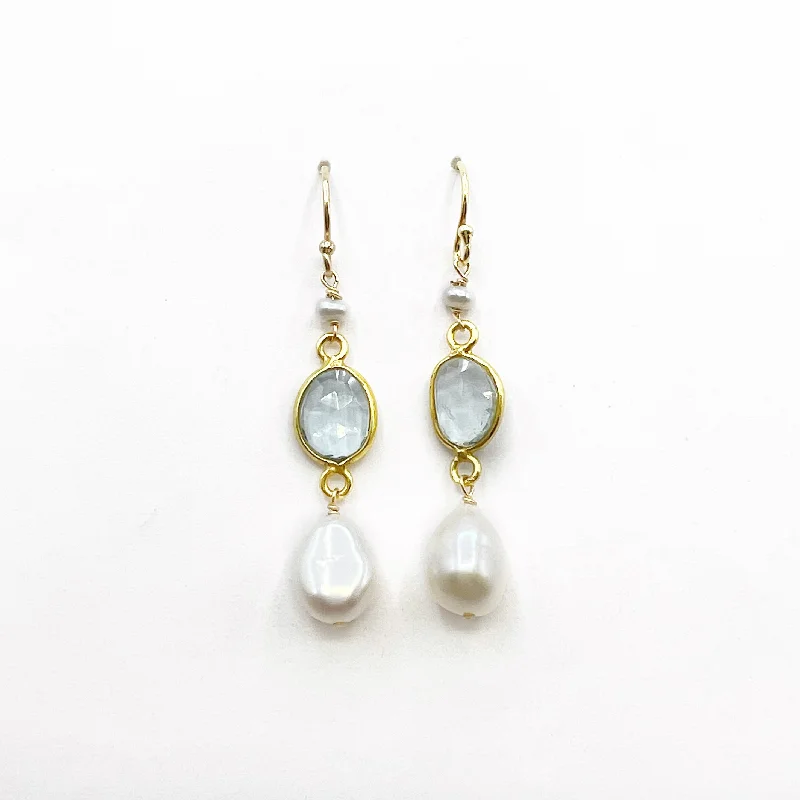 diamond drop earrings for women -Light Blue Topaz and Pearl set in Gold