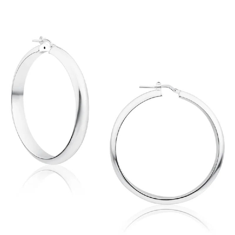 luxury gemstone earrings for women -Sterling Silver 40mm Plain Half Round Hoop Earrings