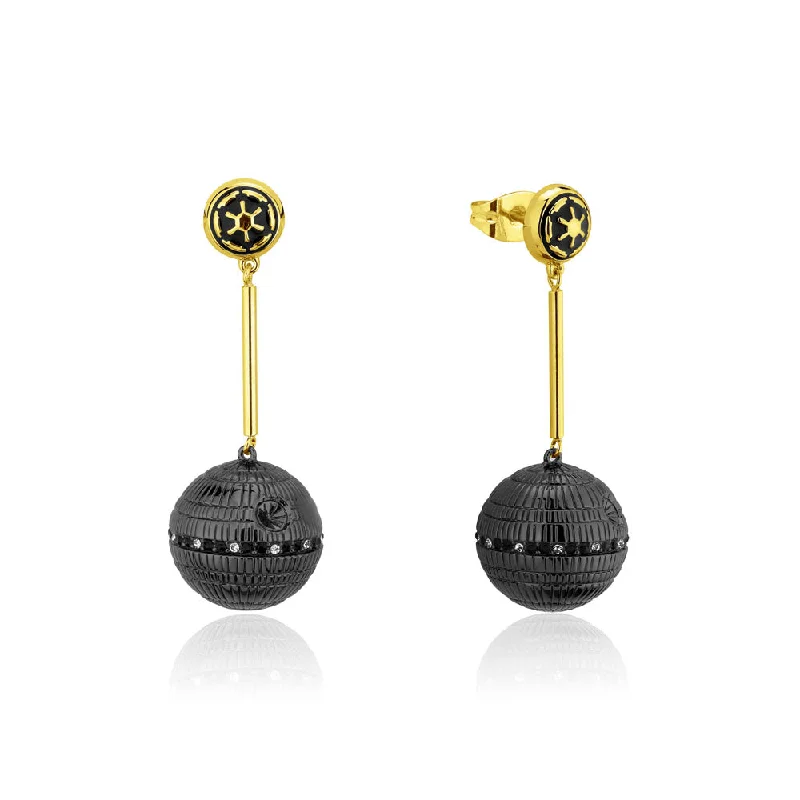 silver stud earrings for women -Disney Star Wars Gold Plated Death Star 60mm Drop Earrings