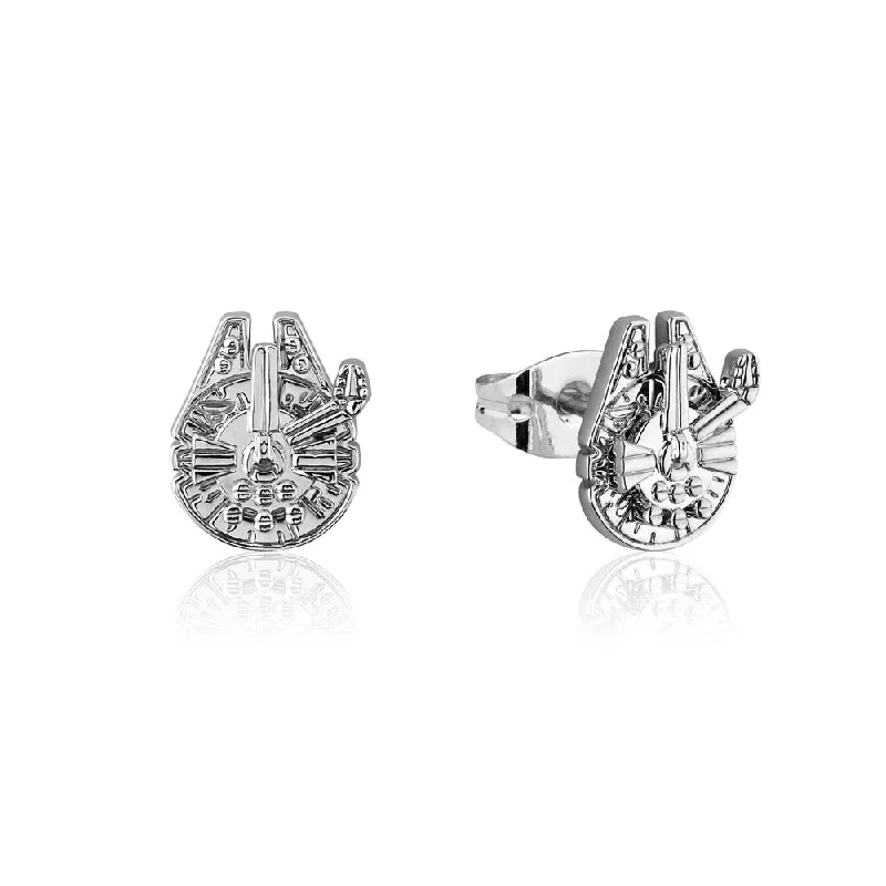 silver stud earrings for women -Disney Star Wars White Gold Plated Millennium Falcon 11mm Stud Earrings