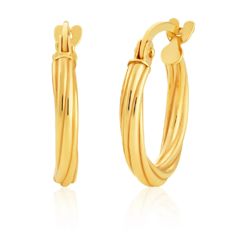 enamel earrings for women -9ct Yellow Gold 10mm Hoop Earrings with twist European Made