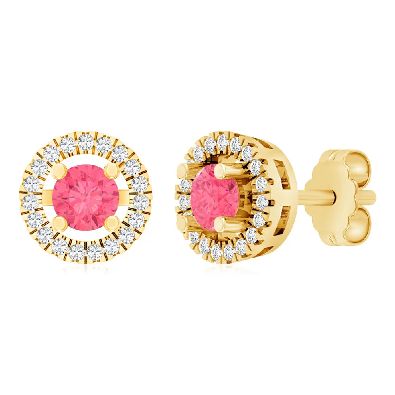 round earrings for women -Sterling Silver Gold Plated Pink And White Cubic Zirconia Round Stud Earrings